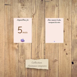 Cartes étapes mensuelles bébé - Collection “Animaux mignons”.