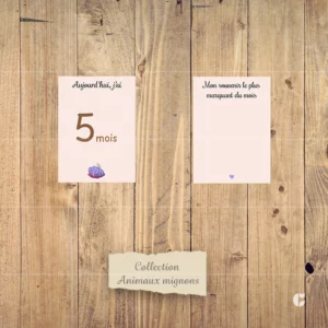 Carte étape mensuelle bébé de la collection nommée Animaux mignons en recto-verso