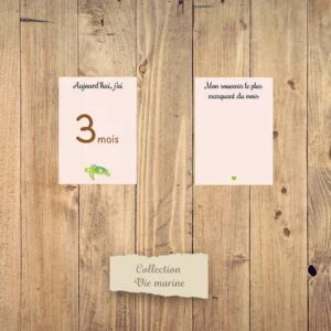Cartes étapes mensuelles bébé - Collection “Vie marine”.