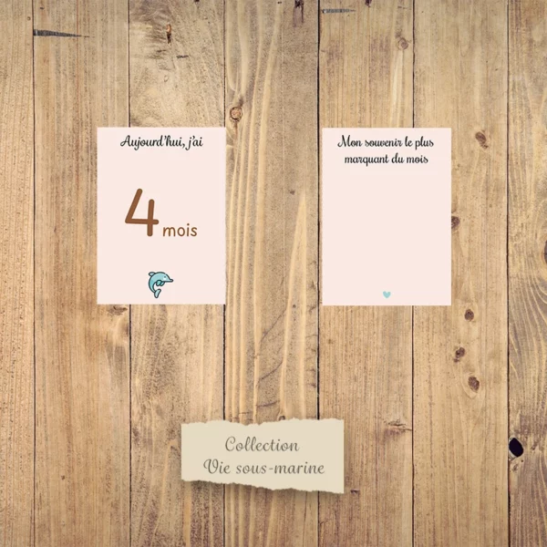 Cartes étapes mensuelles bébé - Collection “Vie sous-marine”.
