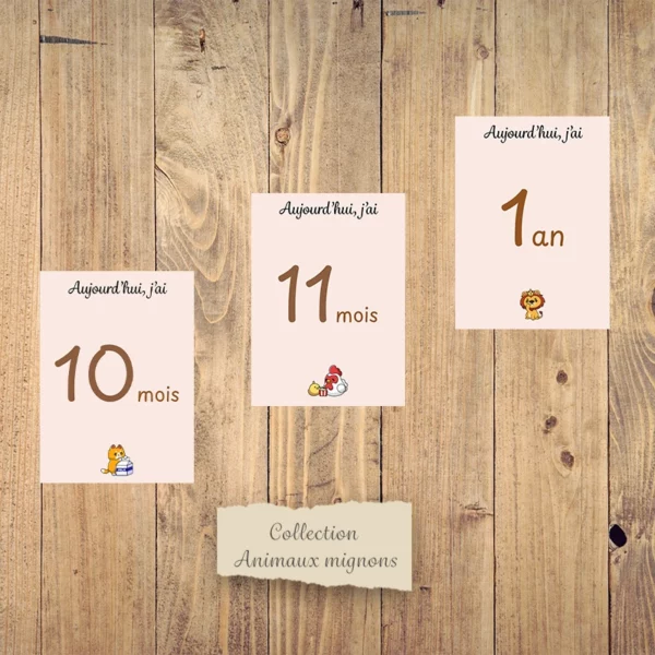 Cartes étapes mensuelles bébé - Collection “Animaux mignons”. – Image 5