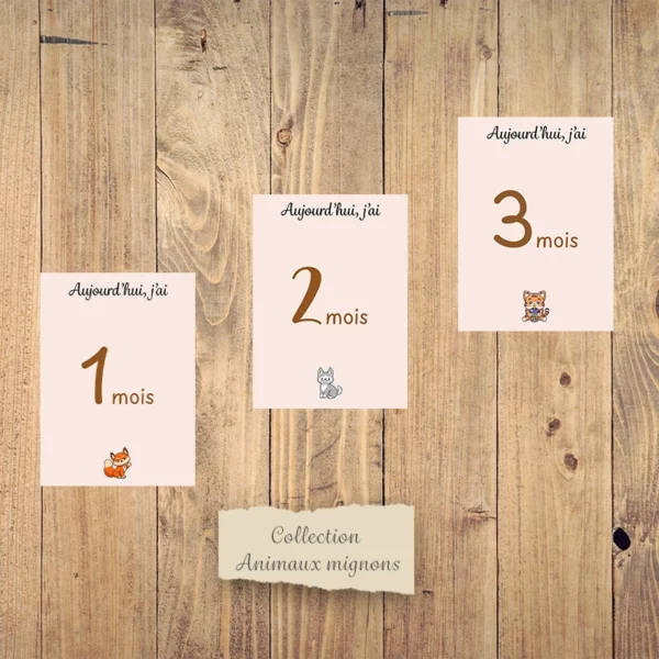 Cartes étapes mensuelles bébé - Collection “Animaux mignons”. – Image 2