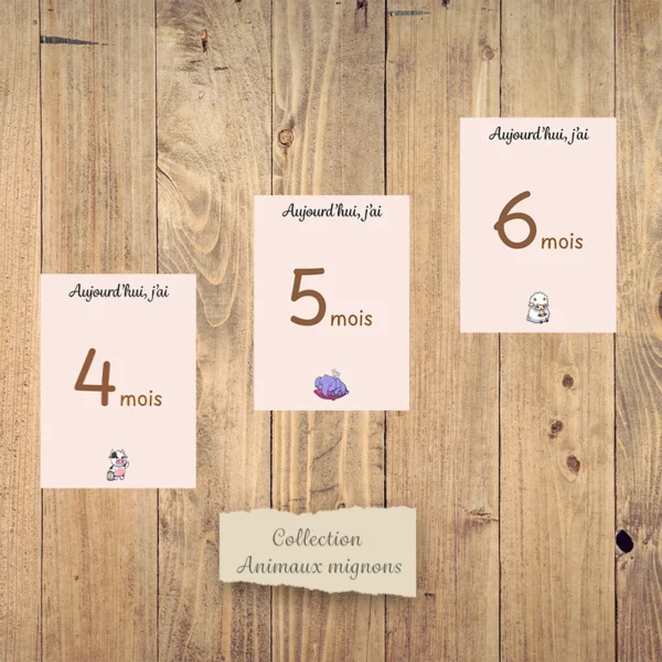Cartes étapes mensuelles bébé - Collection “Animaux mignons”. – Image 3