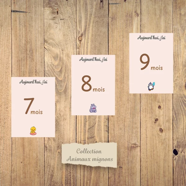 Cartes étapes mensuelles bébé - Collection “Animaux mignons”. – Image 4