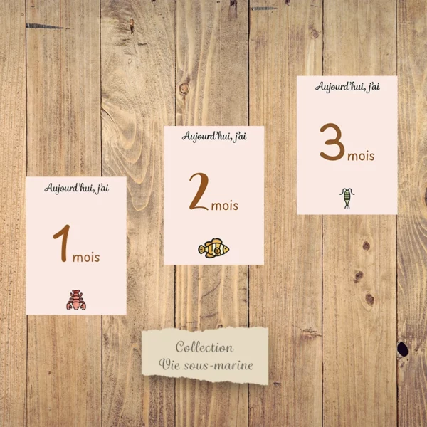 Cartes étapes mensuelles bébé - Collection “Vie sous-marine”. – Image 2