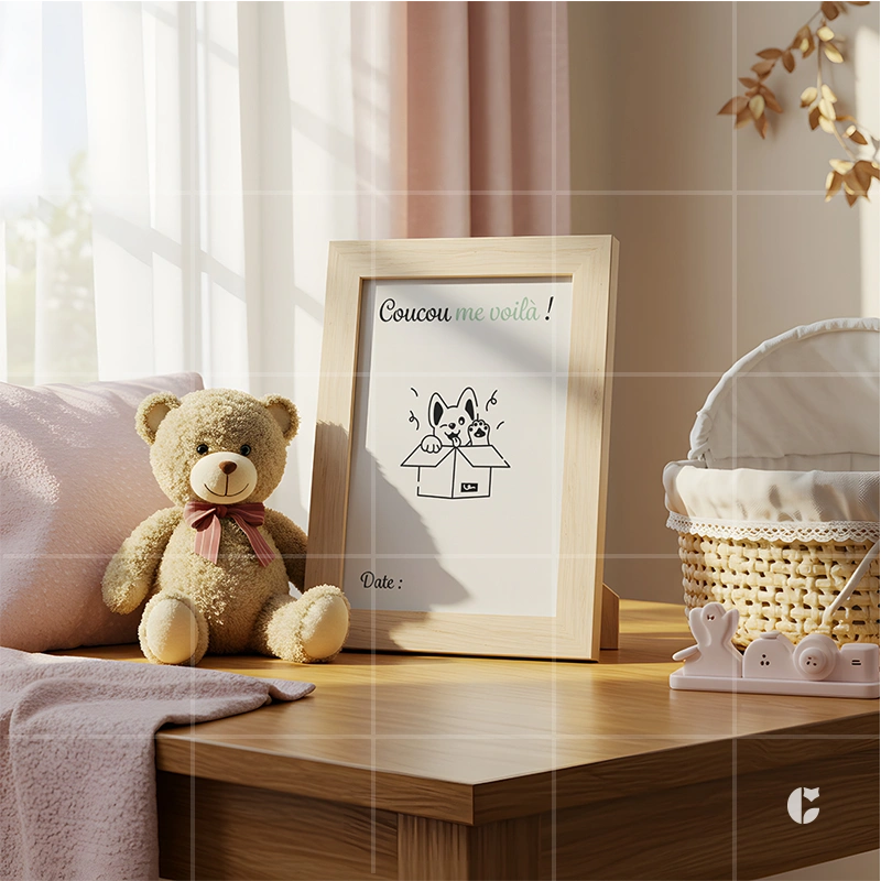 Carte étape naissance avec illustration de chiens doodle encadrée