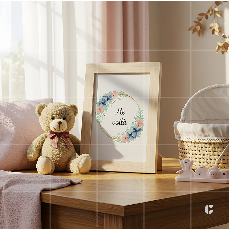 Carte étape naissance avec illustration d'une couronne de fleurs